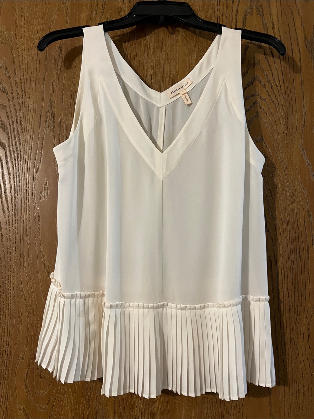 Rebecca Taylor Cream Pleated-Hem V-Neck Sleeveless Camisole